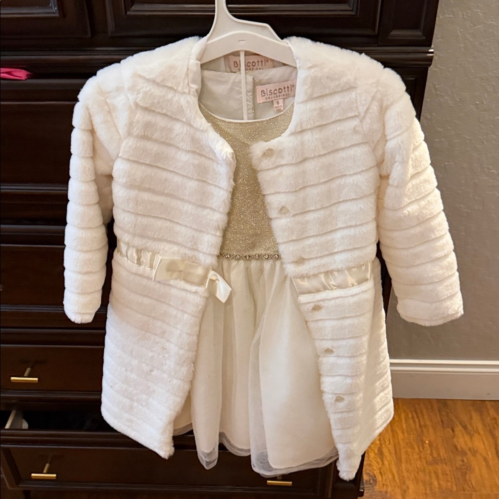 Biscotti Cream Puff Jacket for Kids with white and gold dress